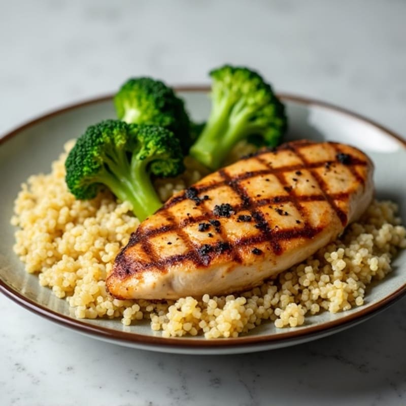 Grilled Chicken Breast with Roasted Broccoli and Quinoa