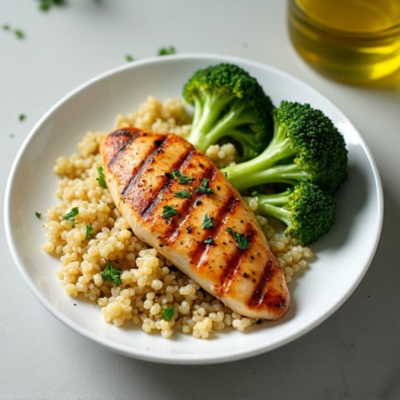 Grilled Chicken Breast with Quinoa and Steamed Broccoli