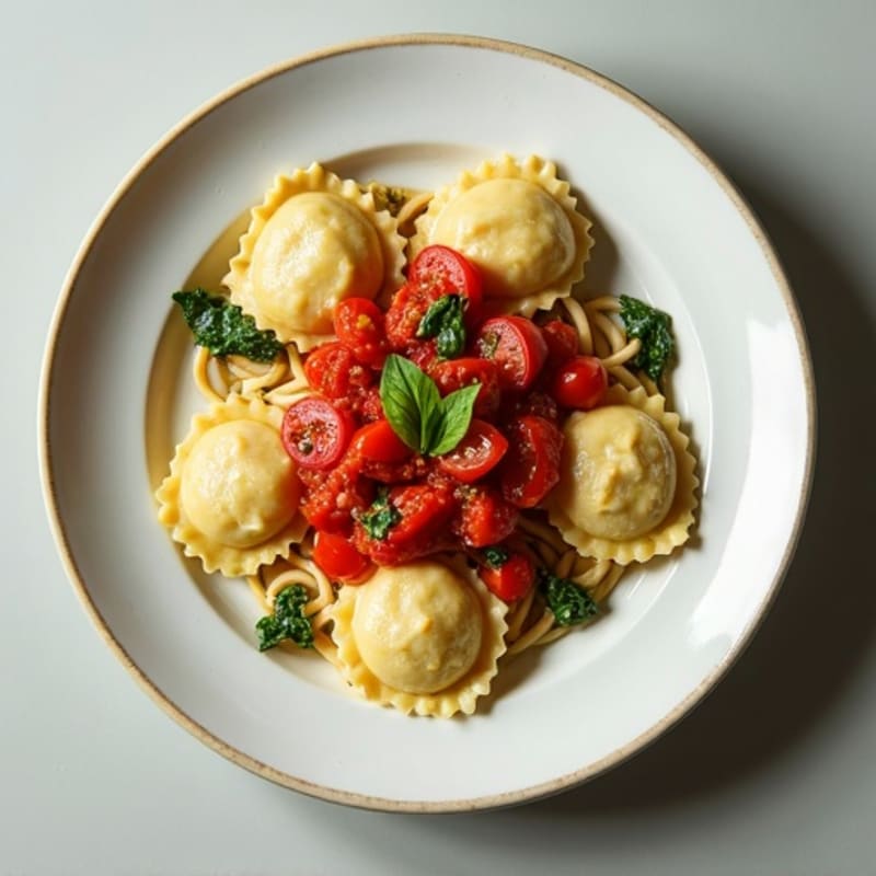 Ricotta Spinach Ravioli with Herb-Roasted Tomato Sauce