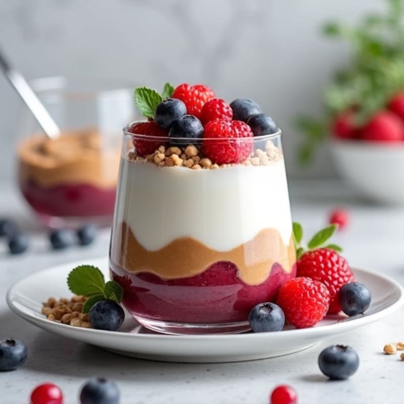 Greek Yogurt Protein Parfait with Mixed Berries and Almond Butter