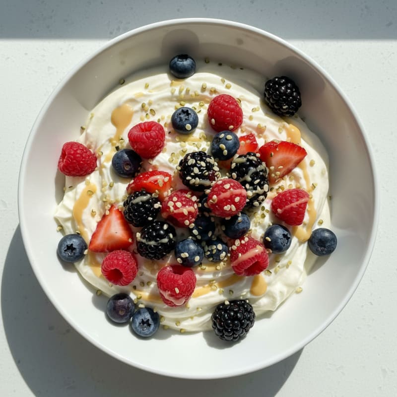 Greek Yogurt Protein Mousse with Mixed Berries