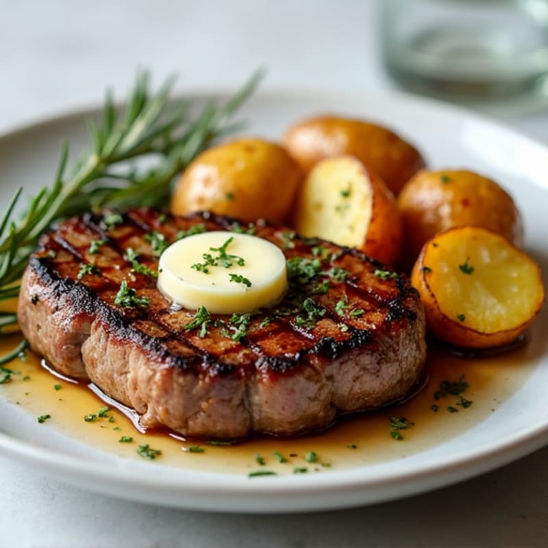 Herb-Garlic Butter Seared Steak with Roasted Baby Potatoes