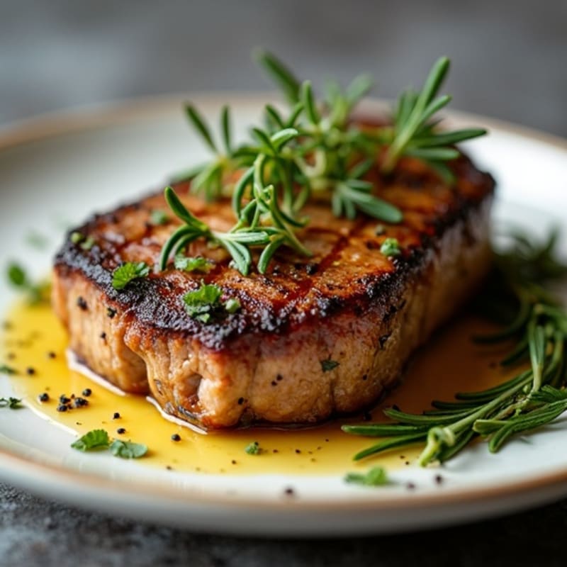 Herb-Crusted Pan Seared Steak with Roasted Garlic