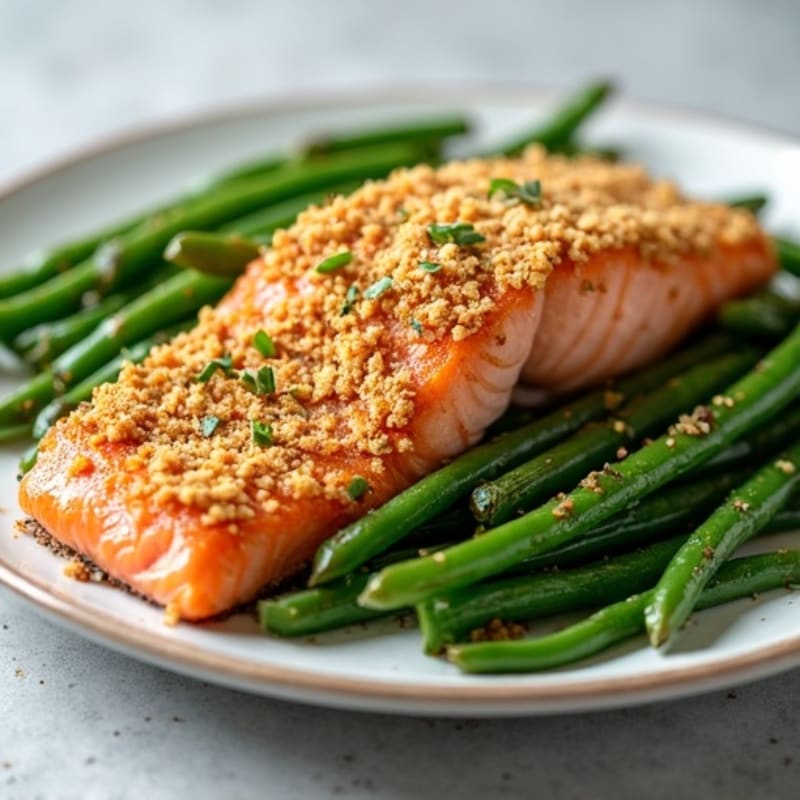 Crispy Everything Bagel Crusted Salmon with Roasted Green Beans