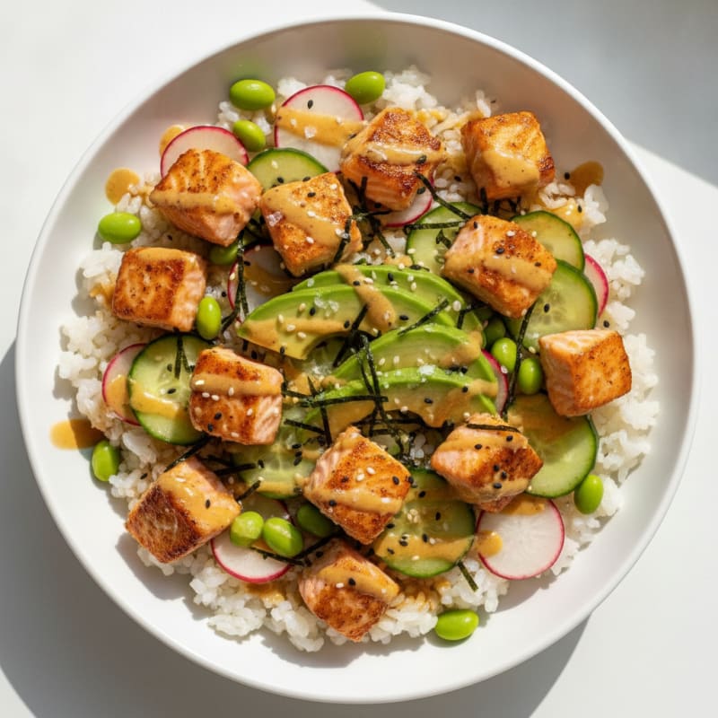 Sushi Rice Bowl with Salmon and Avocado