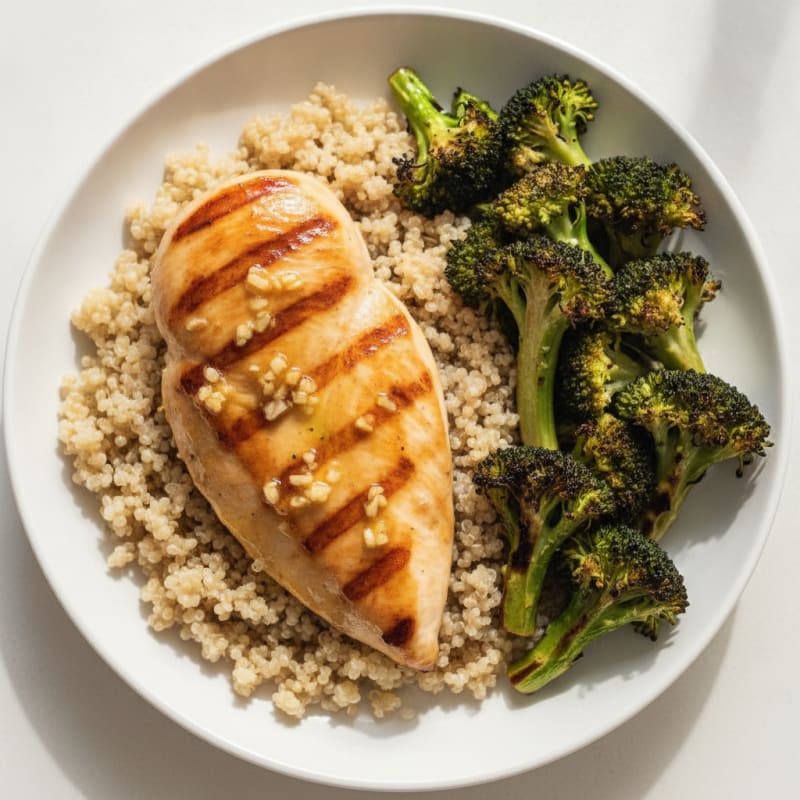 Grilled Chicken Breast with Quinoa and Roasted Broccoli