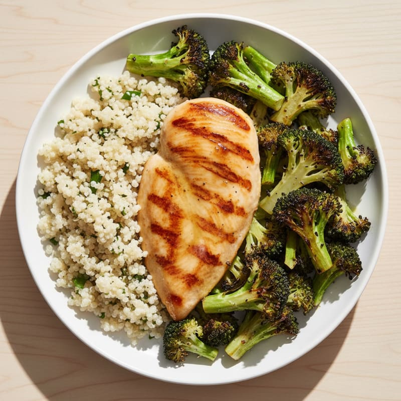 Grilled Chicken Breast with Quinoa and Roasted Broccoli