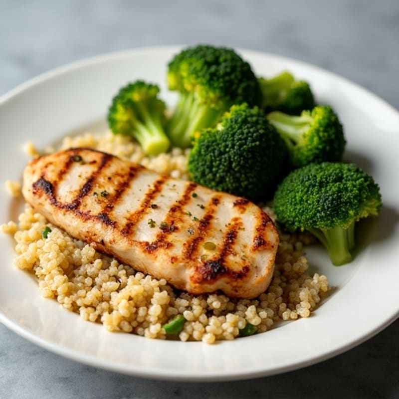 Grilled Chicken Breast with Quinoa and Roasted Broccoli