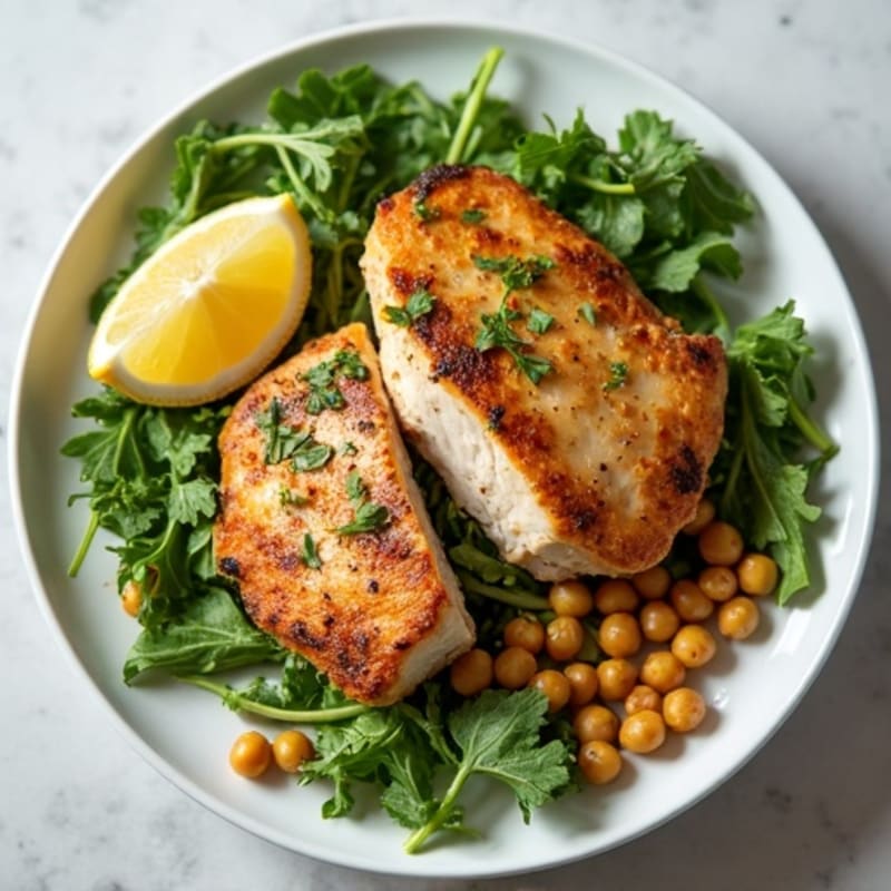 Grilled Chicken Breast with Mixed Greens and Chickpeas