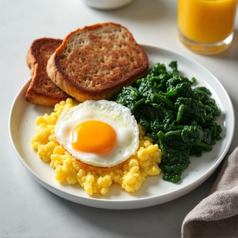Scrambled Egg Whites with Turkey Sausage, Sautéed Spinach & Toast