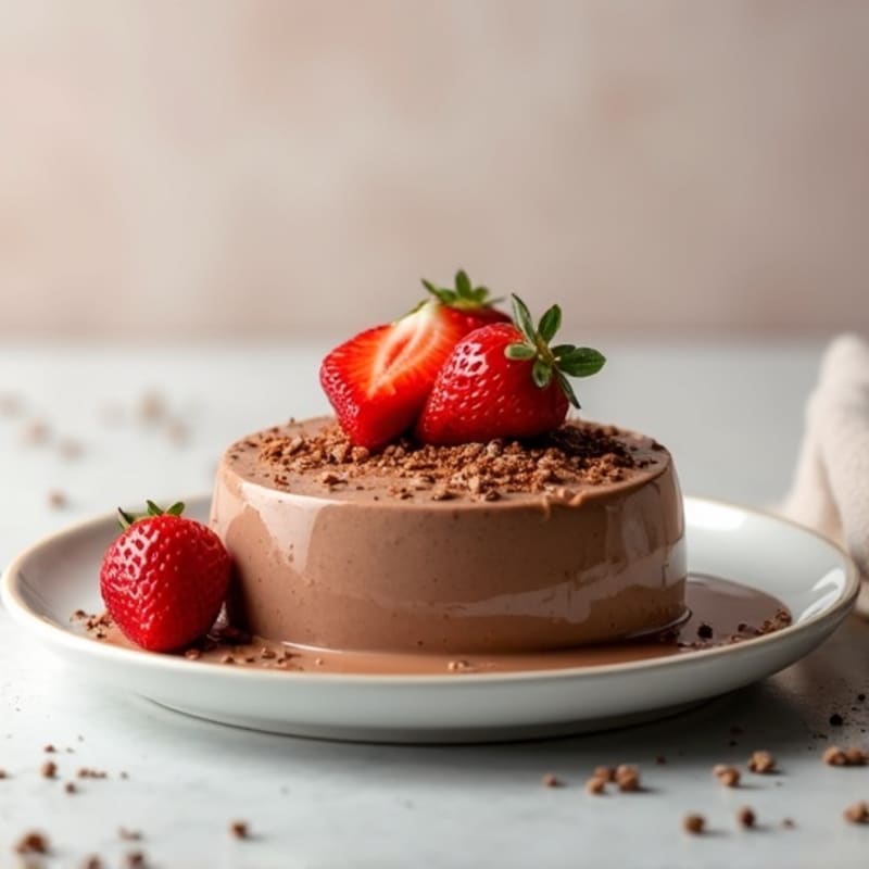 Silky Chocolate Protein Pudding with Sliced Strawberries
