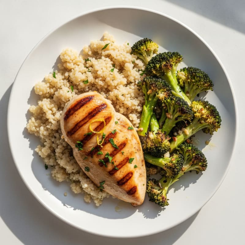 Grilled Chicken Breast with Quinoa and Roasted Broccoli