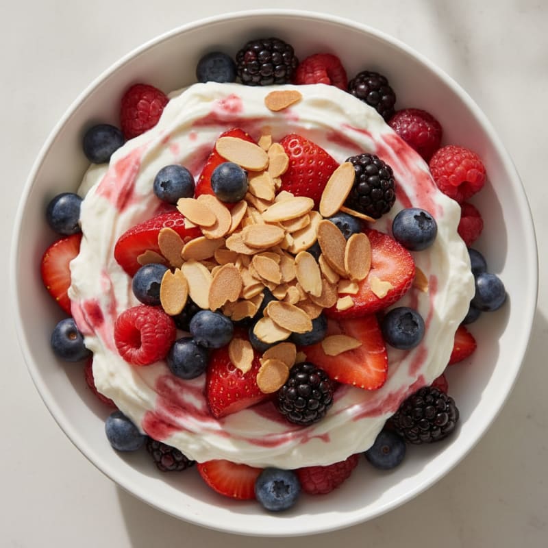Greek Yogurt Protein Parfait with Mixed Berries and Almonds