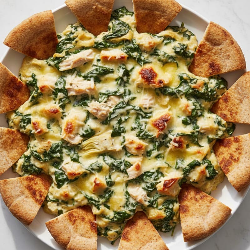 Baked Spinach Artichoke Dip with Toasted Pita