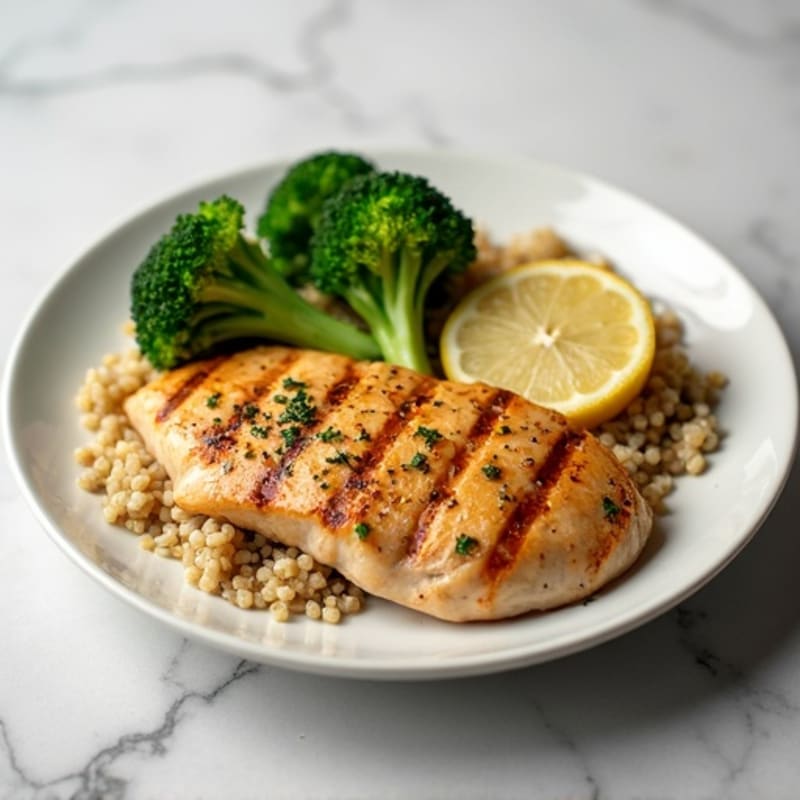 Grilled Chicken Breast with Quinoa and Steamed Broccoli