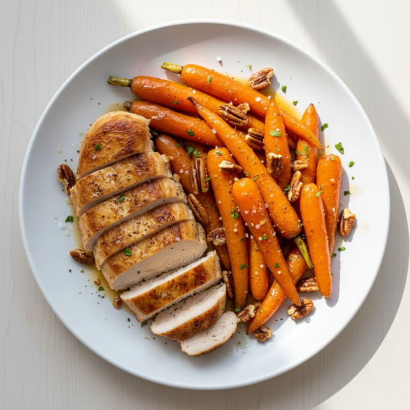 Maple-Glazed Roasted Carrots with Pecans and Pan-Seared Chicken
