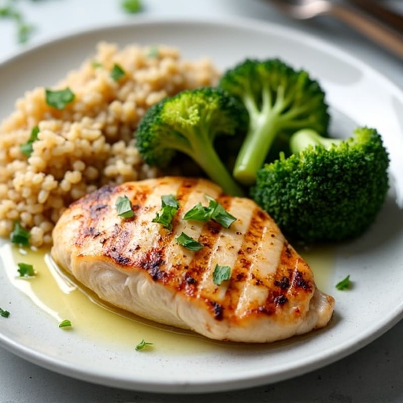 Grilled Chicken Breast with Roasted Broccoli and Quinoa
