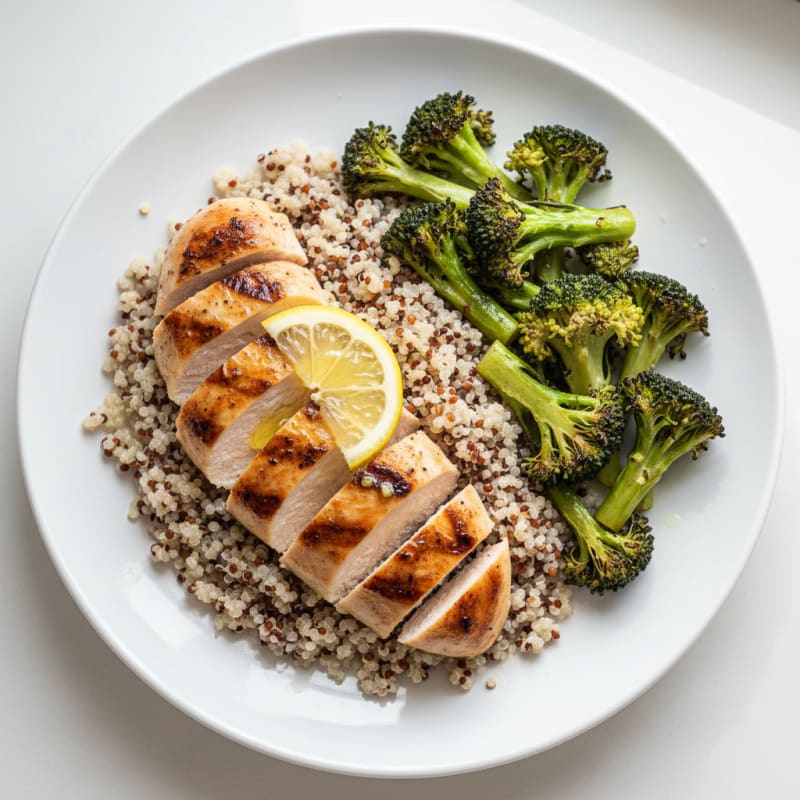 Grilled Chicken Breast with Quinoa and Roasted Broccoli