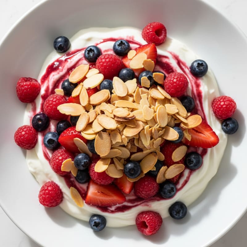 Greek Yogurt Protein Parfait with Mixed Berries and Almonds