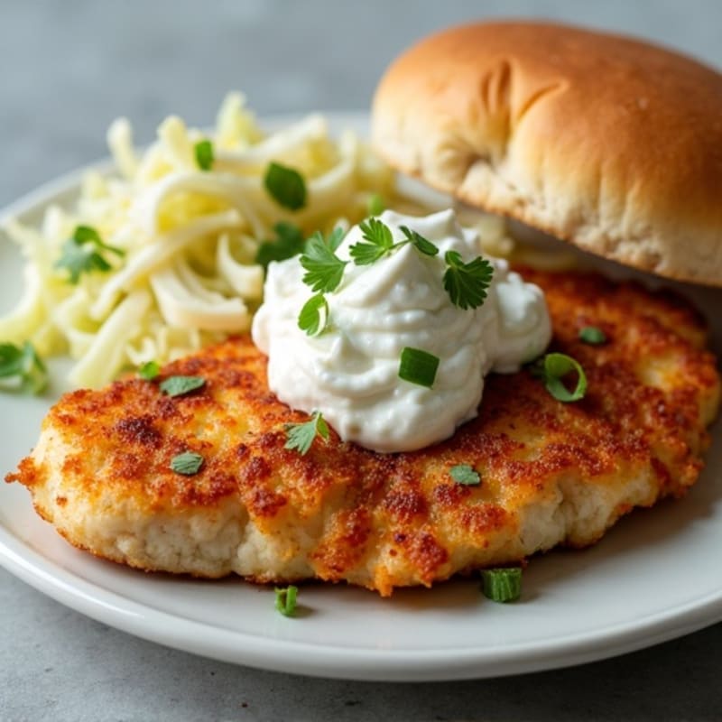 Crispy Pan-Seared Chicken Breast with Creamy Slaw and Toasted Bun