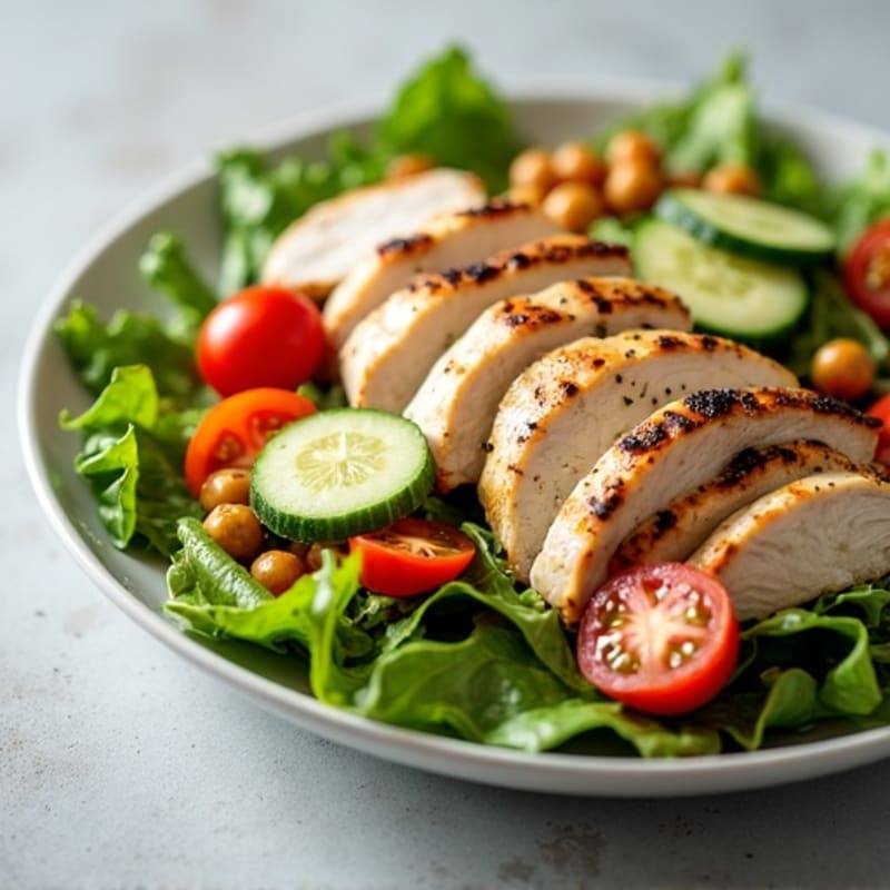 Grilled Chicken Salad with Leafy Greens and Roasted Chickpeas