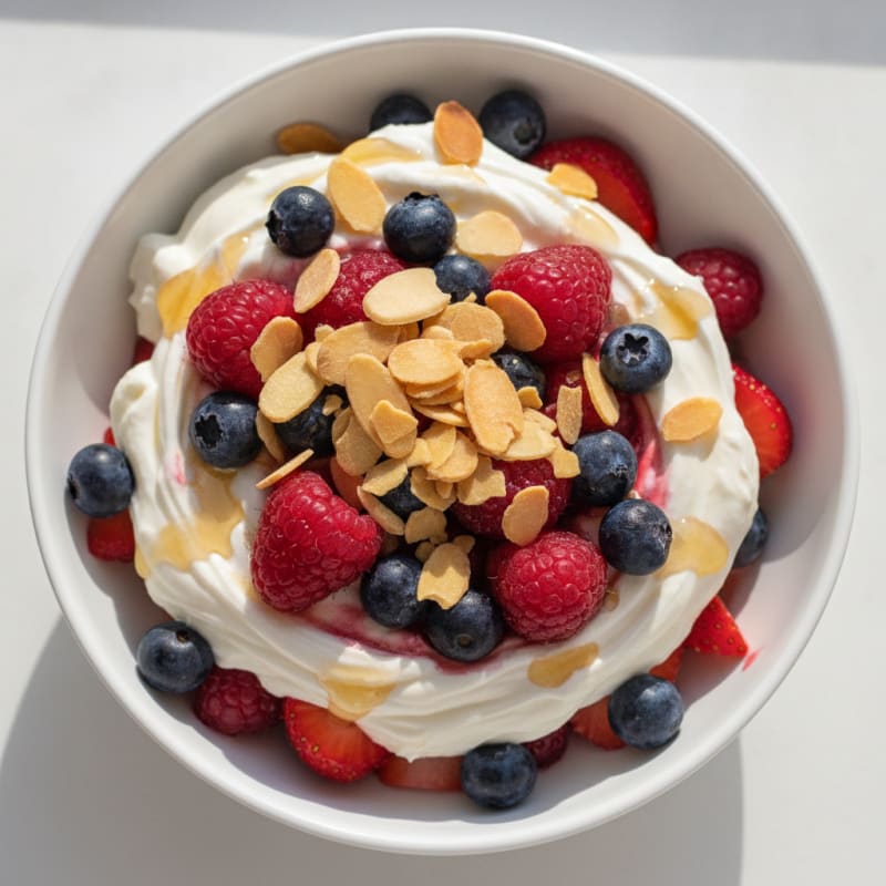 Greek Yogurt Protein Parfait with Mixed Berries and Almonds