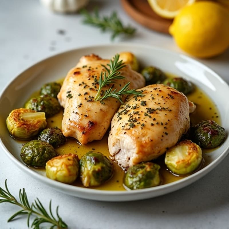 Lemon Herb Roasted Chicken with Crispy Brussels Sprouts