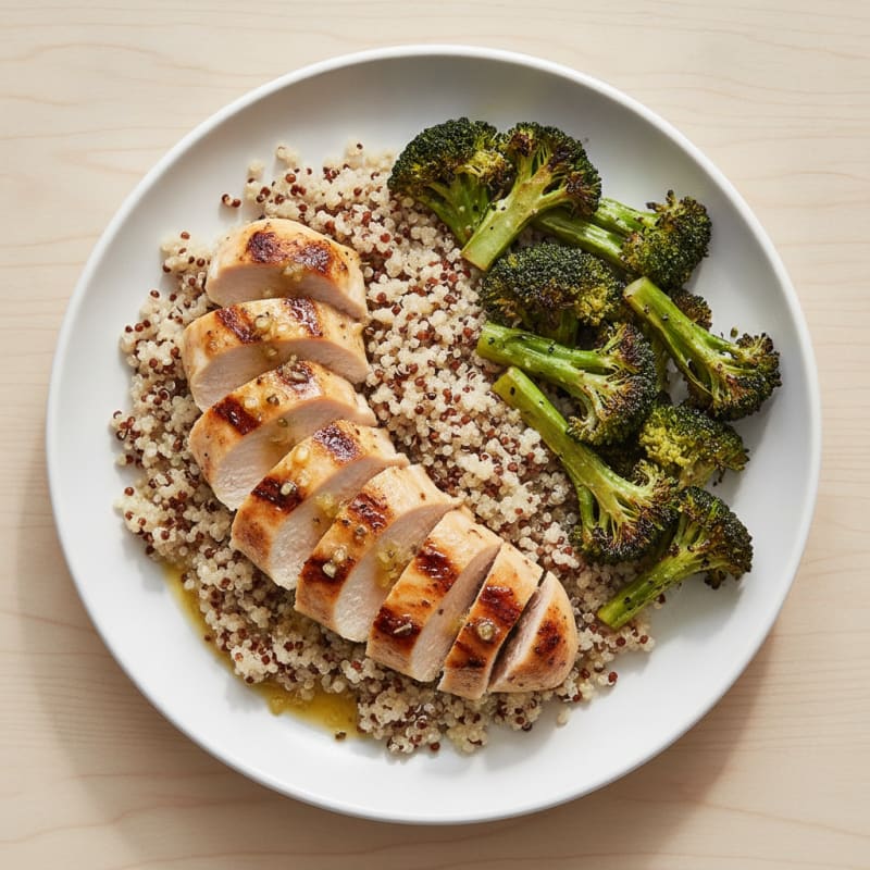 Grilled Lemon Garlic Chicken Breast with Quinoa and Roasted Broccoli
