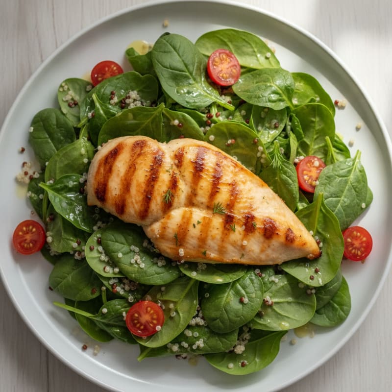 Grilled Chicken Breast with Spinach and Quinoa Salad