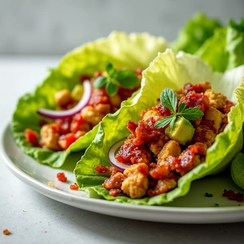 Smoky Chicken and Veggie Lettuce Wraps with Crispy Bacon Bits