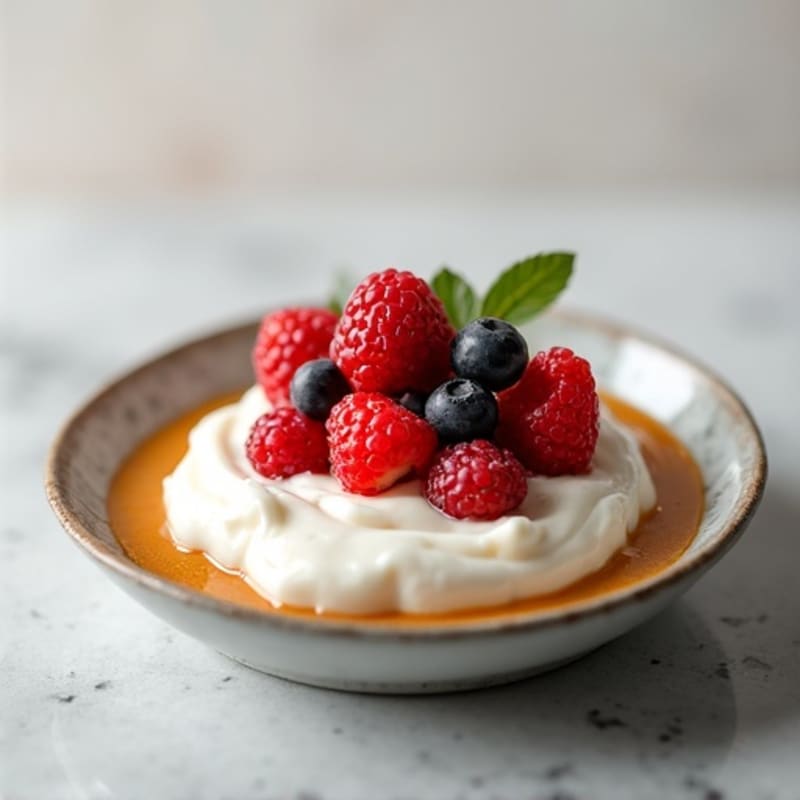 Silky Vanilla Protein Yogurt with Almond Butter and Berries