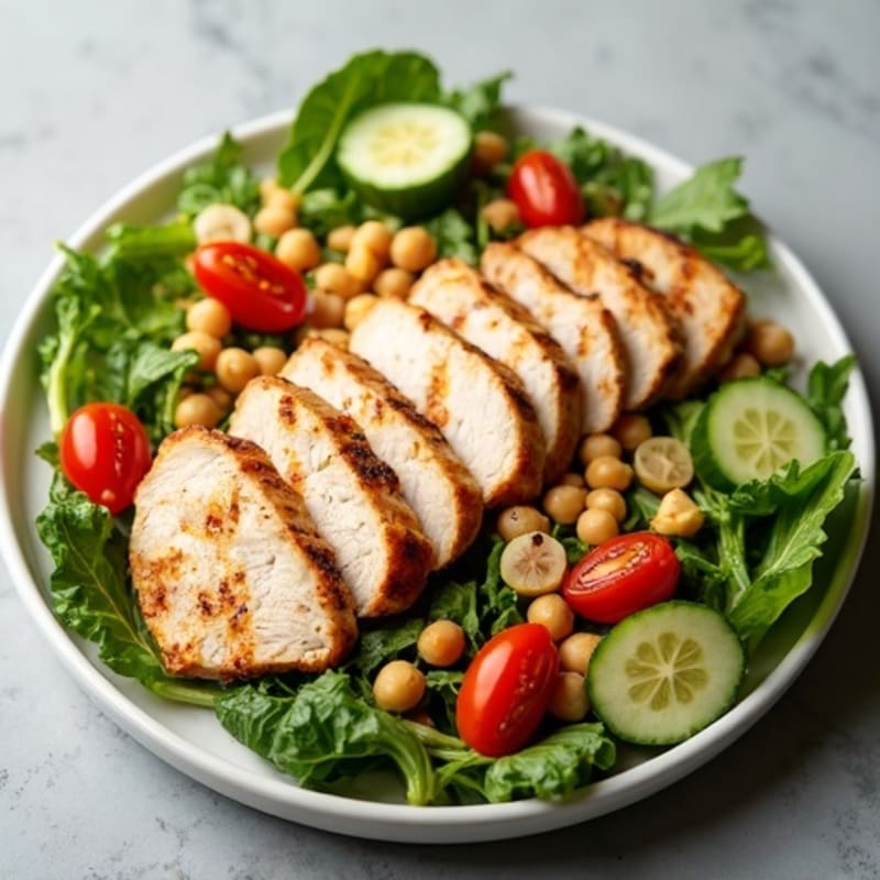 Grilled Turkey Breast Salad with Chickpeas and Lemon-Tahini Dressing