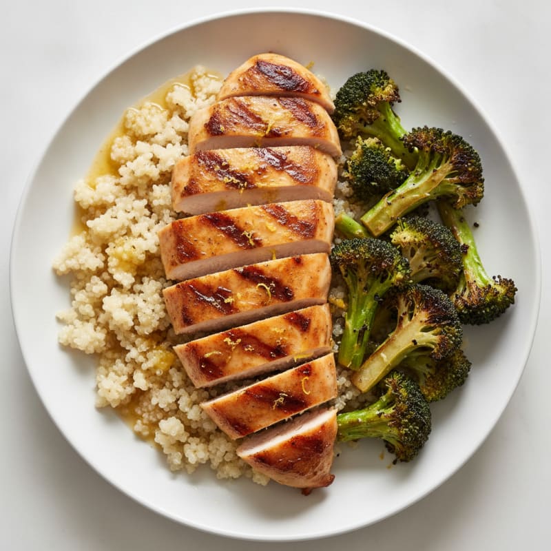 Grilled Chicken Breast with Quinoa and Roasted Broccoli