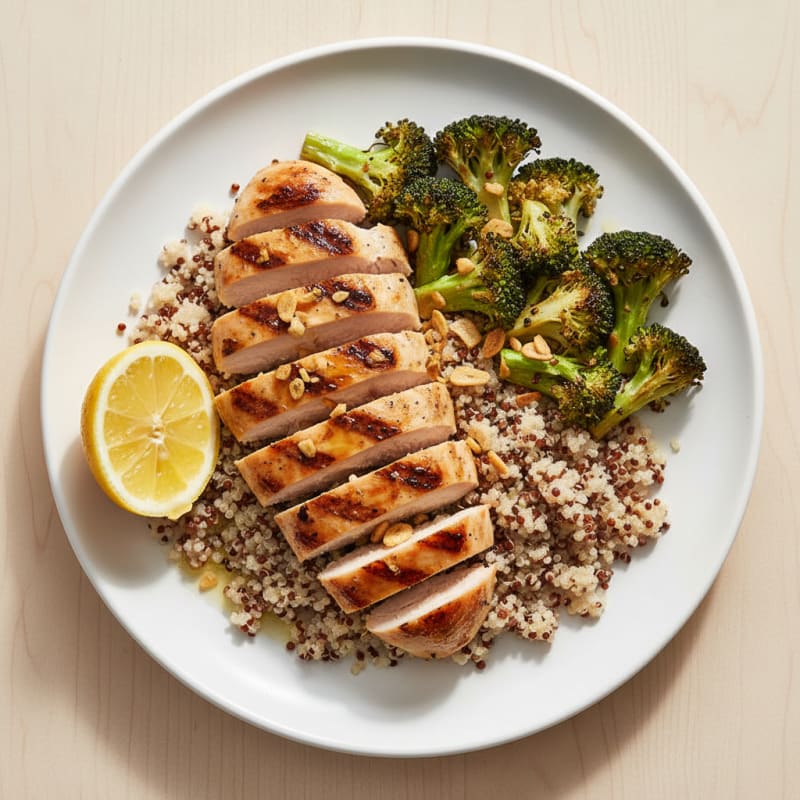 Grilled Chicken Breast with Quinoa and Roasted Broccoli