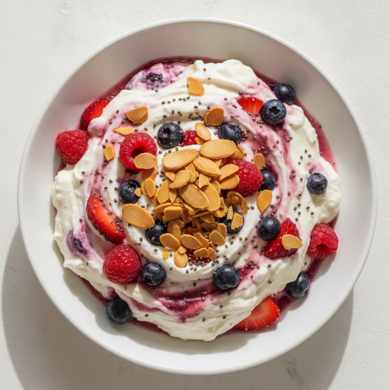 Greek Yogurt Protein Mousse with Mixed Berries