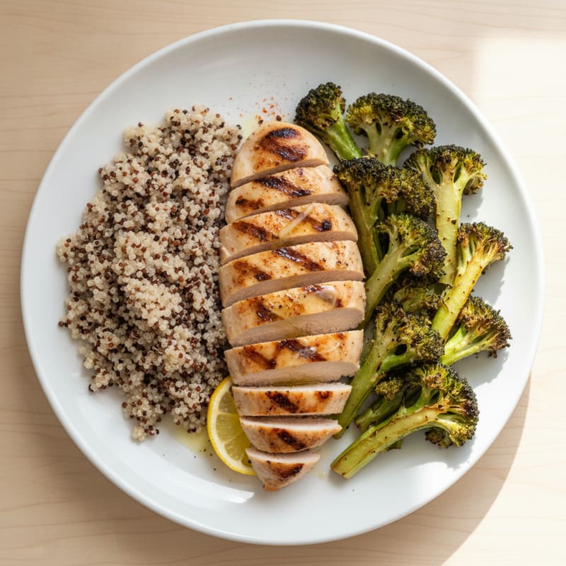 Grilled Chicken Breast with Quinoa and Roasted Broccoli