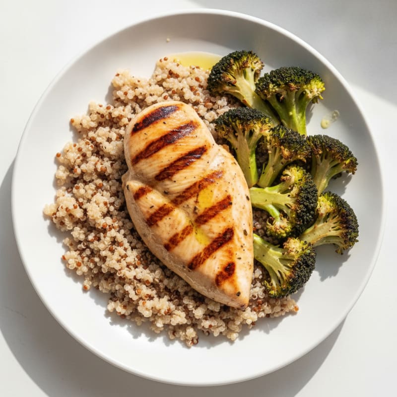 Grilled Chicken Breast with Quinoa and Roasted Broccoli