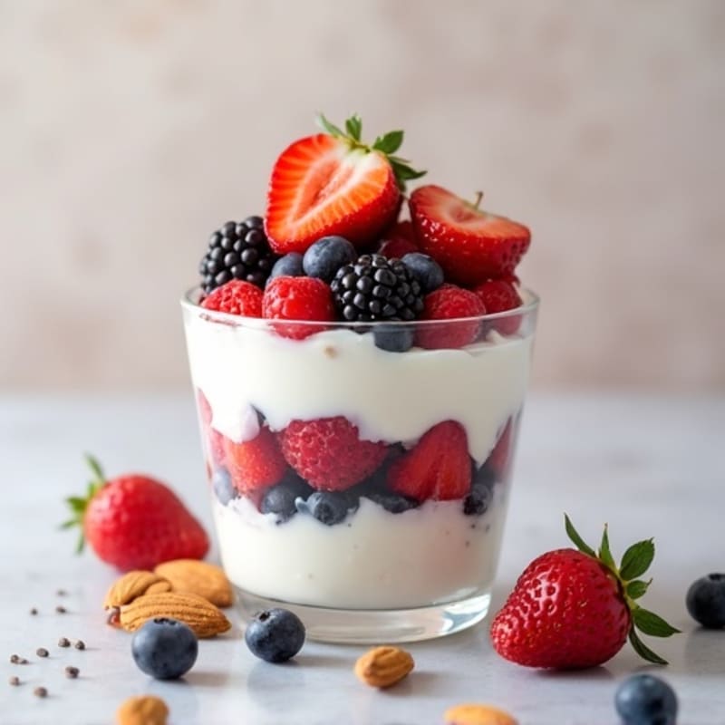 Creamy Greek Yogurt Protein Parfait with Mixed Berries and Almonds