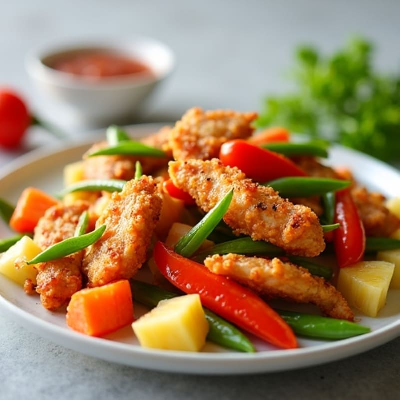 Crispy Sweet and Sour Chicken Stir-fry with Fresh Vegetables