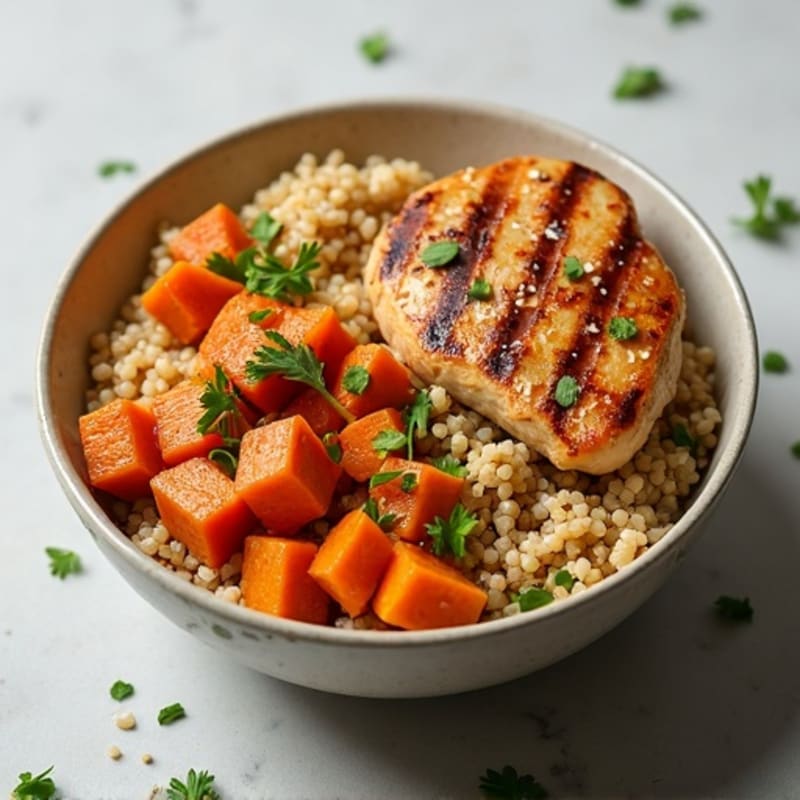 Roasted Sweet Potato and Hearty Bulgar Wheat Bowl