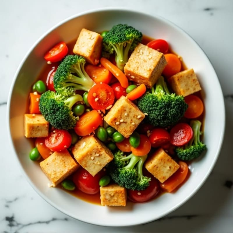 Crispy Sesame Tofu with Fresh Vegetable Stir-Fry