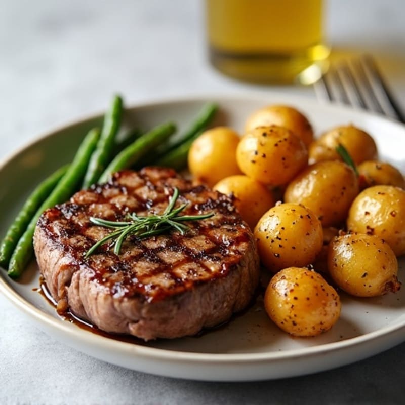 Pan-Seared Steak with Crispy Garlic Roasted Potatoes