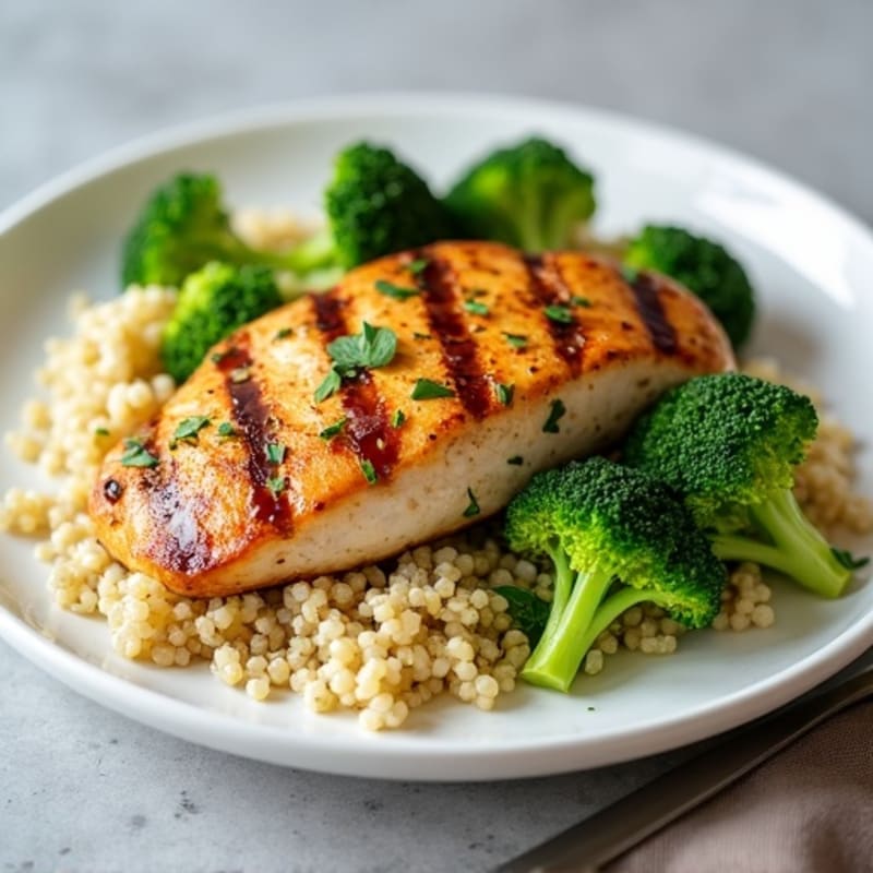 Grilled Chicken Breast with Quinoa and Roasted Broccoli