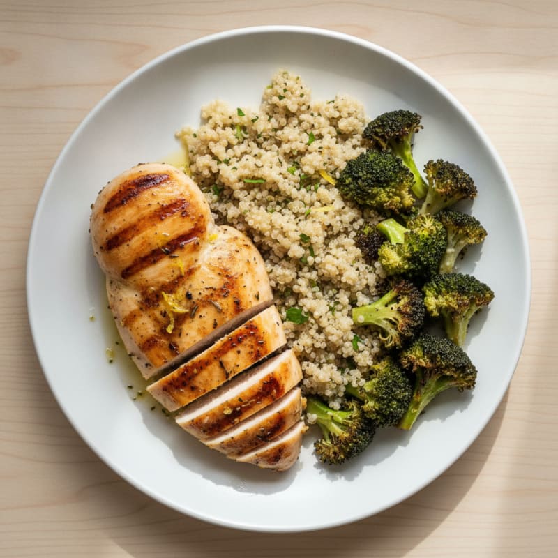 Grilled Chicken Breast with Quinoa and Roasted Broccoli