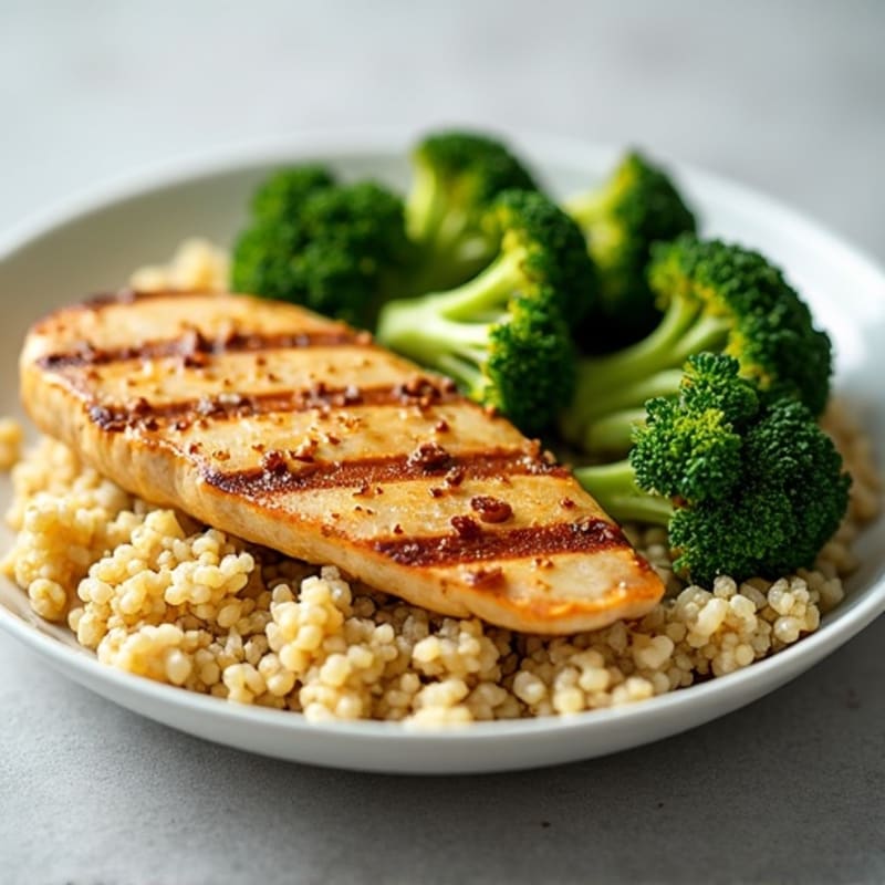 Grilled Chicken Breast with Roasted Broccoli and Quinoa