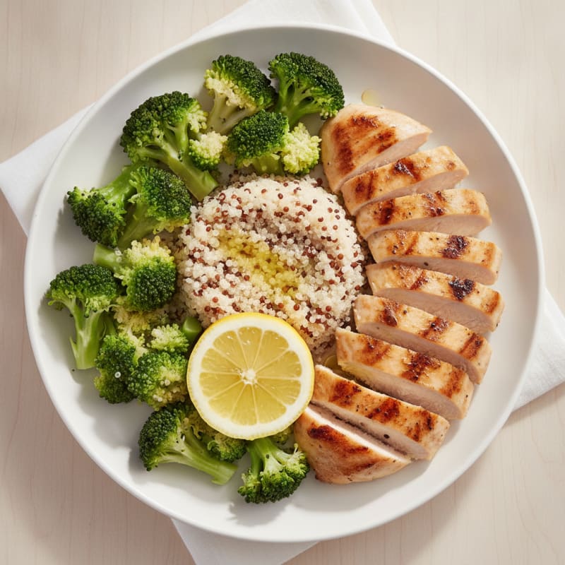 Grilled Chicken Breast with Quinoa and Steamed Broccoli
