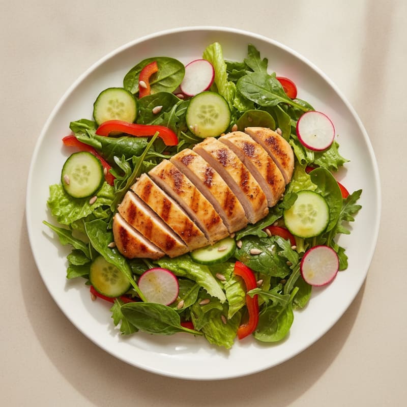 Grilled Chicken and Crunchy Vegetable Salad with Lemon Vinaigrette