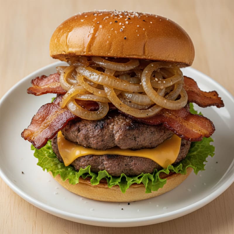 Double Bacon Cheeseburger with Caramelized Onions