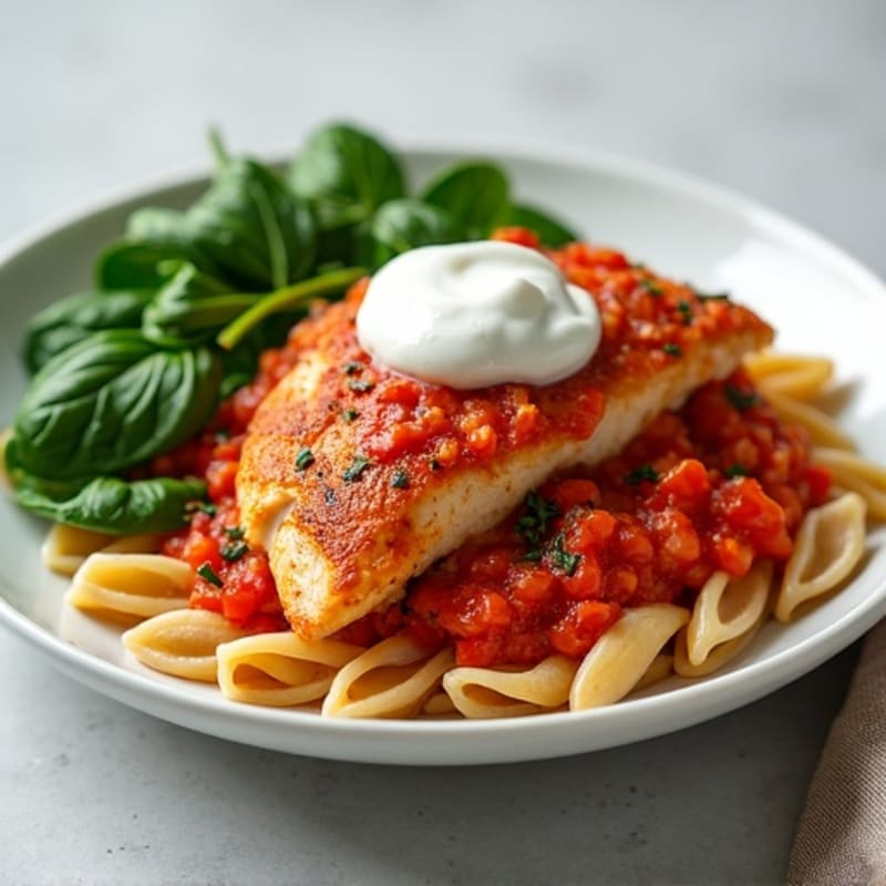 Chicken and Spinach Whole Wheat Pasta with Creamy Tomato Sauce