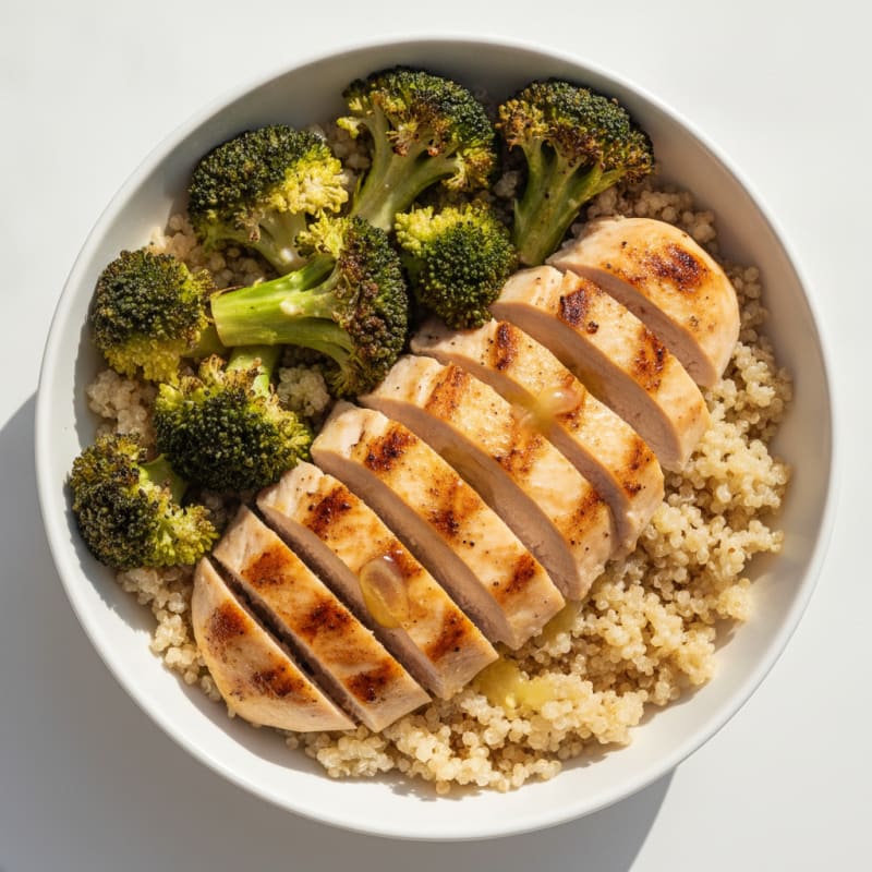 Grilled Chicken and Quinoa Bowl with Roasted Broccoli